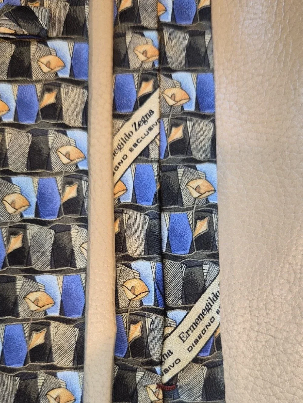 Ermenegildo Zegna Silk Made In Italy Geometric Pattern Tie in Blue,Green and Tan